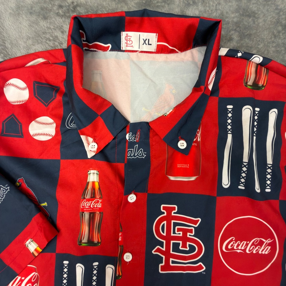 St. Louis Cardinals Coca-Cola MLB Mens XL Button Down Shirt Short Sleeve Red Nvy